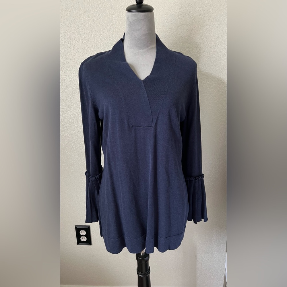 Isaac Mizrahi (QVC collection) tulip sleeve sweater navy blue size XS NWT
